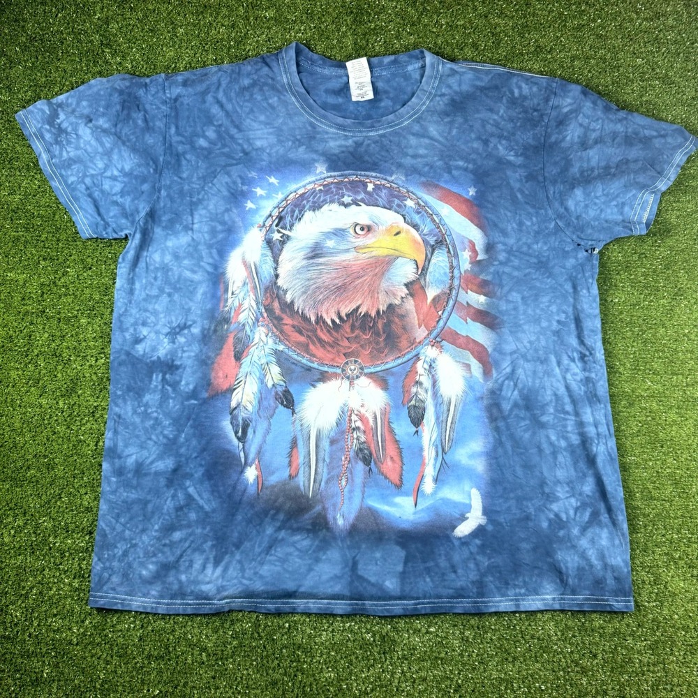 Gildan Softstyle Eagle Dreamcatcher American Flag Tie Dye T-Shirt Blue XL